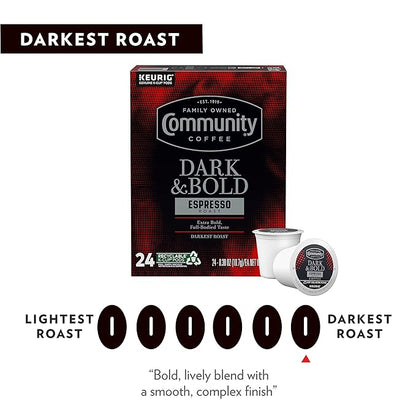 Community Coffee Dark & Bold Espresso Roast 24 Count Coffee Pods, Compatible with Keurig 2.0 K-Cup Brewers, 24 count (Pack of 1)