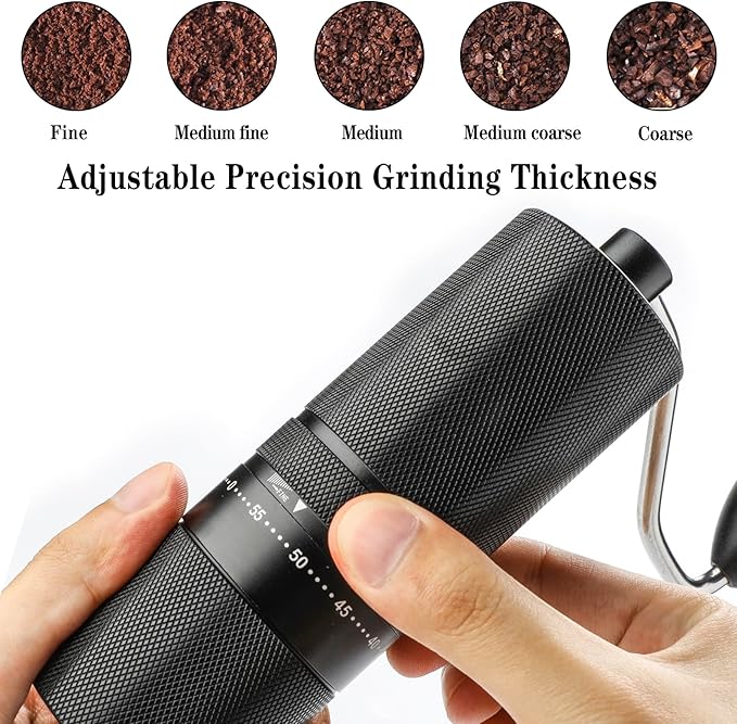 Manual Coffee Grinder with Stainless Steel Burr, Hand Coffee Grinder External Adjustable Grind Setting for Espresso, French Press (Black)