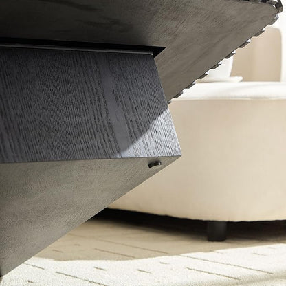 KEVINSPACE Square Wood Coffee Table, Fluted CoffeeTable Handcraft Drum TeaTable CenterTable for Living Room, Modern Wooden CocktailTable for Small Space, Easy Assembly 35.43" 15.75" H Black