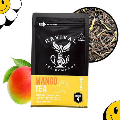 Revival Tea Company Mango Tea - Black Tea Blend with Real Mango Pieces and Flavor - Loose Leaf 6 Ounces