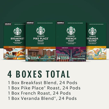 Starbucks Black Coffee K-Cup Coffee Pods — Variety Pack for Keurig Brewers — 4 boxes (96 pods total)