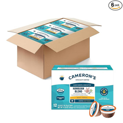 Cameron's Coffee Single Serve Pods, 10% Hawaiian Coffee Blend, 12 Count (Pack of 6)