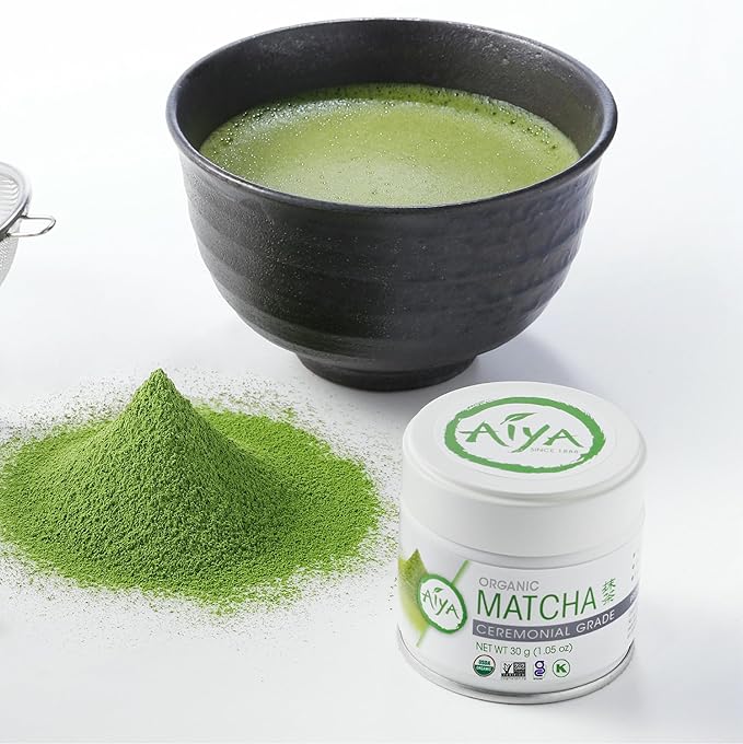 Aiya Organic Ceremonial Grade Matcha Powder - Premium Matcha Ceremonial Grade, Vibrant Jade Green Color, Mild Natural Sweetness, Japanese Tea Ceremonies - 30g Tin