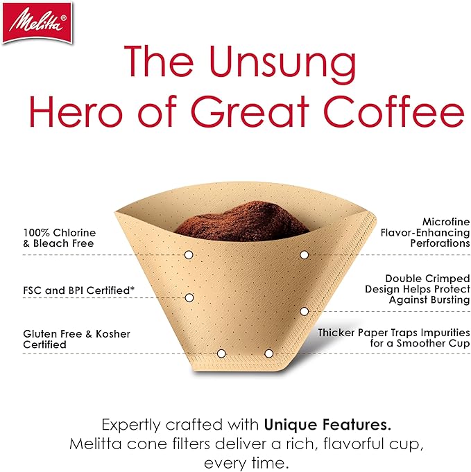 Melitta #4 Cone Coffee Filters, Natural Brown, 100 Count, Pack of 6