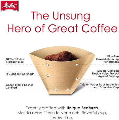 Melitta Cone Coffee Filters, Natural Brown, No. 2, 100-Count Filters (Pack of 6)