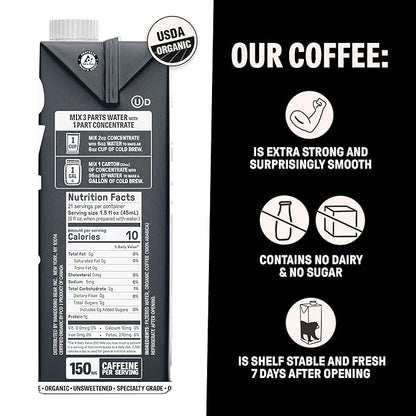 Wandering Bear Organic Unsweetened Extra Strong Cold Brew in a Box Coffee, Shelf-Stable, 21 Servings, Ideal for Wandering Black Concentrate