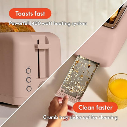 bella 4 Slice Slim Toaster, Fits-anywhere™ Kitchenware, 6 Setting Shade Control with Reheat & Cancel Buttons, Fits Sourdough, 10” Long Slot, Anti Jam & Auto Shutoff, 900 Watt, Blossom