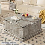 Load image into Gallery viewer, Farmhouse Coffee Table with Large Hidden Storage Compartment, Light Oak Square Center Table, Wood Rustic Low Modern Living Room Tables with Hinged Lift Brown Top &amp; Wooden Arc Base