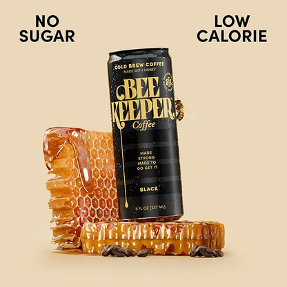 Beekeeper Coffee Cold Brew with Oregon Honey, Mixed Variety Pack, 8 fl oz Cans (Pack of 12), Ready-to-Drink Black, Caramel, Mocha & Vanilla Lattes