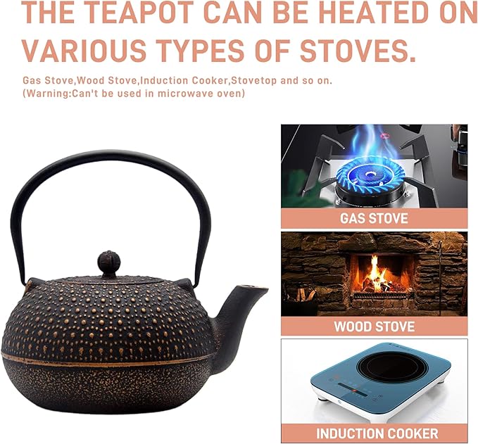 60.9oz Large Cast Iron Teapot for Stovetop Safe, 6 Cup Tea Kettle, Japanese Style Cast Iron Teapot with Stainless Steel Infuser for Loose Tea, Suitable for All Heat Sources(1.7QT/1.8L)