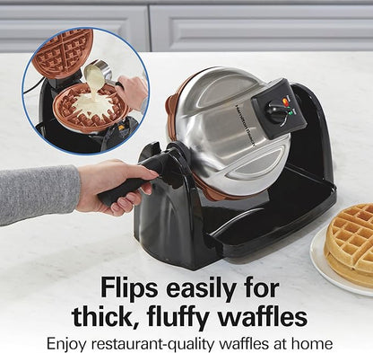 Hamilton Beach Belgian Waffle Maker with Removable PFAS-Free Durathon Nonstick Coated Plates, Easy Flip, Ceramic Grids, Black (26031)
