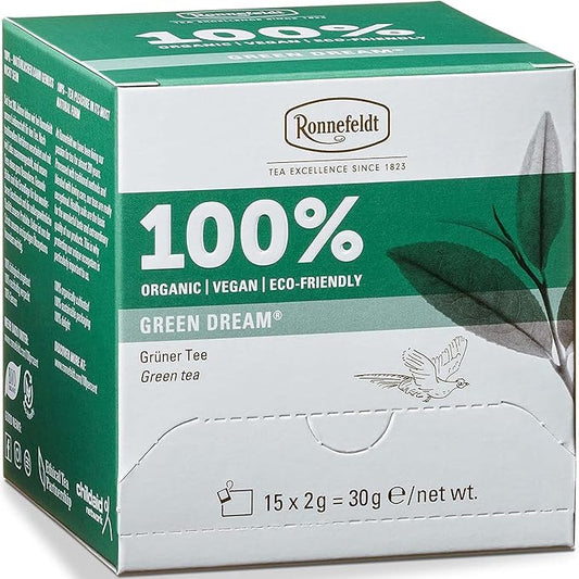 Ronnefeldt 100% Green Dream – Japanese Sencha Asamushi Green Tea – Loose Leaf in 15 Individually Wrapped Bags – Smooth & Refreshing – Caffeine Boost – German Tea Brand