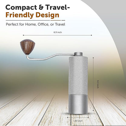 Manual Coffee Bean Grinder 5 in 1 Accessories 25G, Portable French Press 12 Adjustable Setting Espresso Grinder, Conical Coffee Burr Grinder with Double Bearing, Steel Body