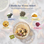 Load image into Gallery viewer, Herbal Planet Stress Relief Tea – Daily Relaxation &amp; Emotional Balance Blend | Green Tea, Elderberry, Turmeric, Rose &amp; Monk Fruit | 20 Tea Bags (4.23oz / 120g)