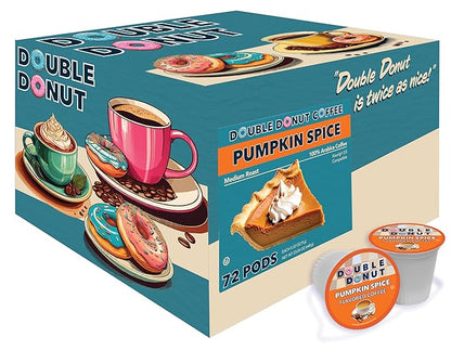 Double Donut Pumpkin Spice Coffee Pods, Medium Roast Coffee, Compatible with Keurig K Cups Brewers, 72 Count