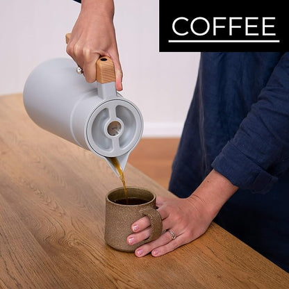 Hastings Collective Thermal Coffee Carafe 68 Oz - Large Stainless Steel Insulated Carafe - 2 Liter Double Walled Vacuum Thermos Coffee and Beverage Dispenser with Tea Infuser and Strainer (Gray)