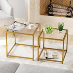 Load image into Gallery viewer, VILAWLENCE Coffee Table Set of 2, Modern Gold Patterned Glass Side Table, Metal Frame Square End Table, Center Tables Nesting Coffee Table for Living Room,Bedroom and Small Spaces