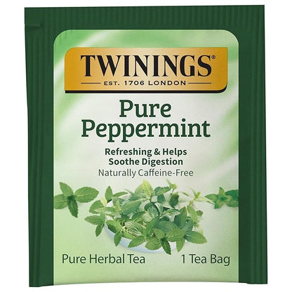 Twinings Pure Peppermint Individually Wrapped Tea Bags, 20 Count (Pack of 1), Fresh Minty Flavour, Naturally Caffeine Free, Enjoy Hot or Iced