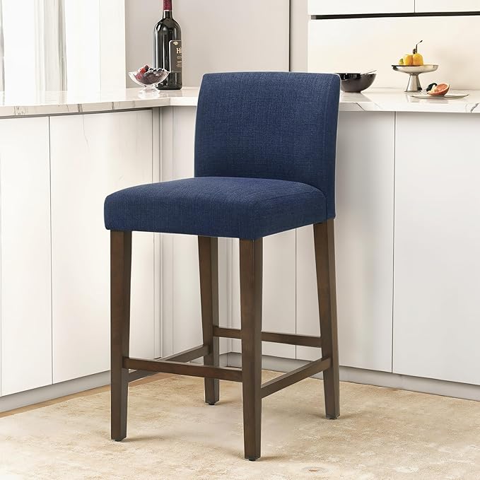 CHITA Counter Height Bar Stools Set of 2, 27" H Seat Height Upholstered Barstools, Fabric in Midnight Blue
