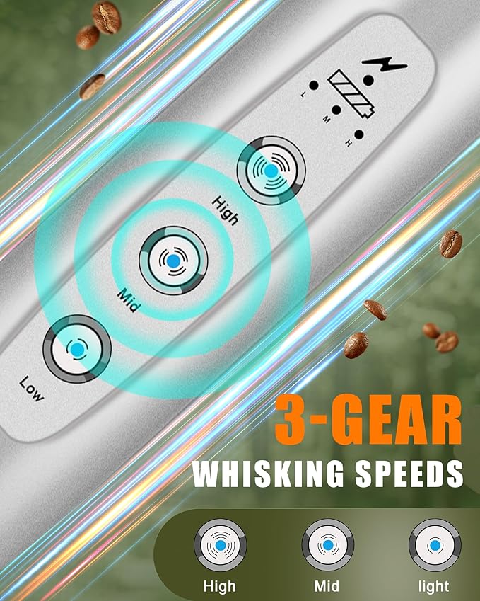 YUSWKO Rechargeable Milk Frother for Coffee, Handheld Drink Mixer with 3 Heads 3 Speeds, Ideal Coffee Frother Wand for Travel - Silver