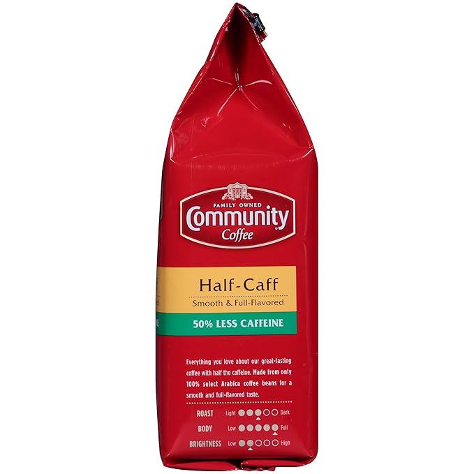 Community Coffee Half-Caff 72 Ounce, Ground Coffee, Medium Dark Roast, 12 Ounce Bag (Pack of 6)