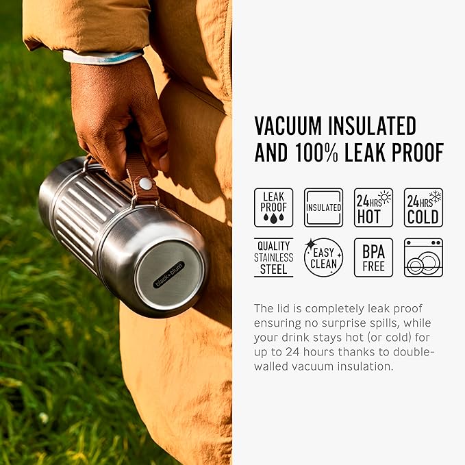 BLACK+BLUM - Insulated Explorer Flask Duo - Vacuum Insulated 304 Stainless Steel Flask with Leak Proof Lid, Nylon Carry Strap and two double-walled steel cups - Keeps Hot and Cold for 24 hours - 1L