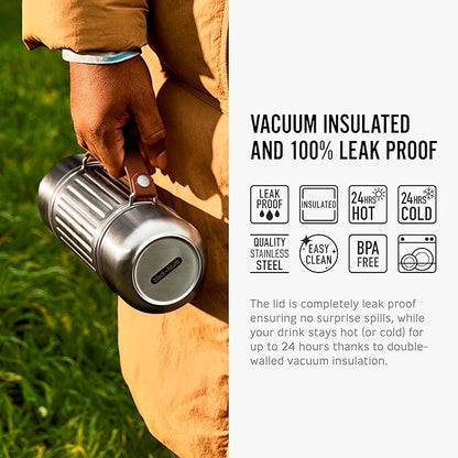 BLACK+BLUM - Insulated Explorer Flask Duo - Vacuum Insulated 304 Stainless Steel Flask with Leak Proof Lid, Nylon Carry Strap and two double-walled steel cups - Keeps Hot and Cold for 24 hours - 1L