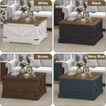 Load image into Gallery viewer, Farmhouse Coffee Table with Hidden Storage Compartment, Black Square Coffee Table for Living Room, Wood Center Table with Hinged Lifting Tabletop for Home