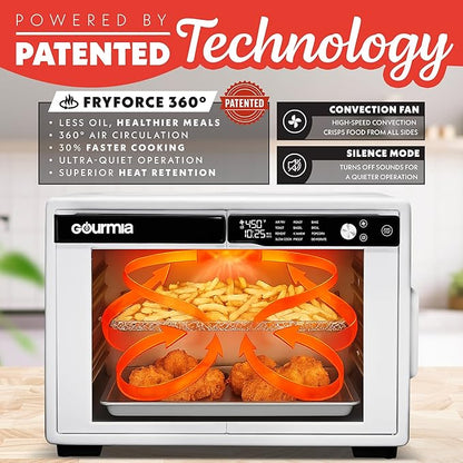 Gourmia French Door Digital Air Fryer Oven - XL 37QT Capacity, 12 Presets, FryForce 360° Tech, Dehydrate, Proof, Slow Cook, Fits 13” Pizza, 1700W, White