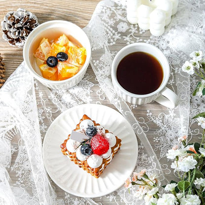 Ceramic Espresso Cups with Saucers 5 Oz,Set of 4 Porcelain Demitasse Cups Set,Small Coffee Cups with Handle for Coffee,Tea,Latte and Macchiato,Cappuccino Mugs for Kitchen and Cafe,White