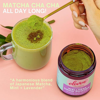 Eleven TLC Mint Matcha Powder with Lavender – Sugar-Free Japanese Green Tea for Lattes, Mocktails, Smoothies – Calm Energy, L'Theanine, Vegan, Low-Calorie, Barista-Approved Wellness Mix, Packaged Glass Jar