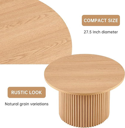NORDICANA Single Accent Round Coffee Table, 27.5 Inch Wide 16.7 Inch Tall Oak Color Farmhouse Center Table for Living Room, Manufactured Wood Top with Oak Veneer 16.7 Height Tall