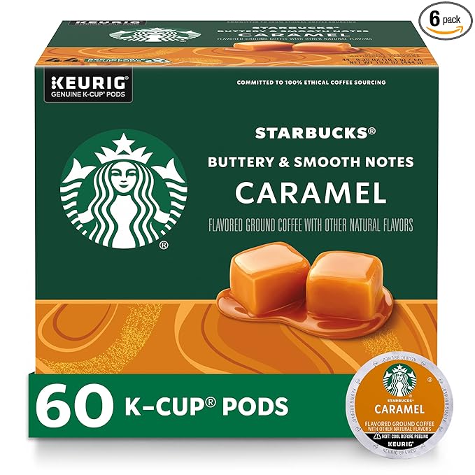 Starbucks K-Cup Coffee Pods, Caramel Flavored Coffee, Naturally Flavored, 100% Arabica, 6 boxes (60 pods total)