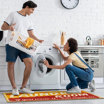 Ottomanson 20" x 59" Laundry Room Rug - Non-Slip Mat for Laundry & Mudroom - Durable, Stain-Resistant, and Easy to Clean - Perfect for High-Traffic Areas - Runner Rug for Entryway Bathroom, Yellow/Red