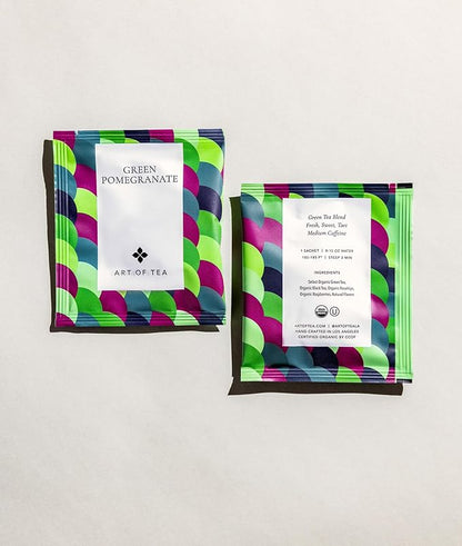 Art of Tea | Organic Green Pomegranate Tea| 50 Eco Friendly Pyramid Tea Bag Sachets