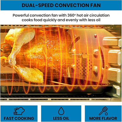 Kenmore Toaster Oven Air Fryer - Fry Chicken, Rotisserie, Bake Bread, Cookie, Pizza Dehydrator Racks Convection Kitchen Appliances 26 Quart Horno Freidora De Aire Stainless Steel