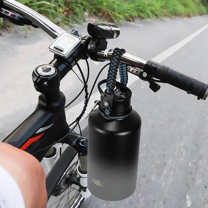 HASLE OUTFITTERS Half Gallon Insulated Water Bottles 64 oz, Stainless Steel Metal Water Jug with 2 Lids Keep Cold 48h/Hot 24h, Leak Proof & BPA-Free Water Flask Jug(Black Gray Gradient,1)