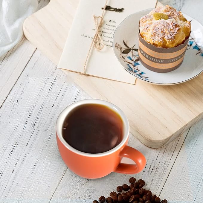 homEdge Mini Procelain Espresso Cup, 3 Ounces / 90 ml Tiny Coffee Mugs Demitasse for Espresso, Tea- Orange