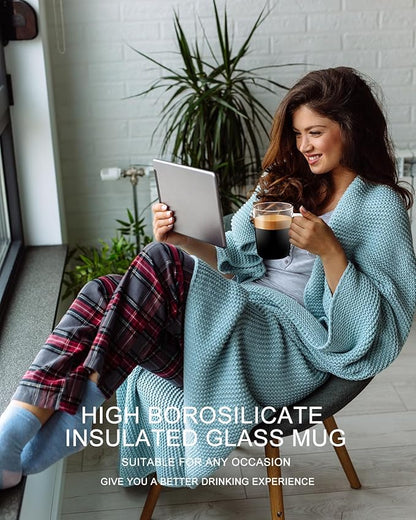 LUXU Glass Coffee Mugs(Set of 4)-17 oz,Clear Beer Mugs,Glass Tea Cups with Comfortable Handle,Lead-free Drinking Glasses,Perfect for Latte,Espresso,Juice,Water,Milk or Hot and Cold Beverage