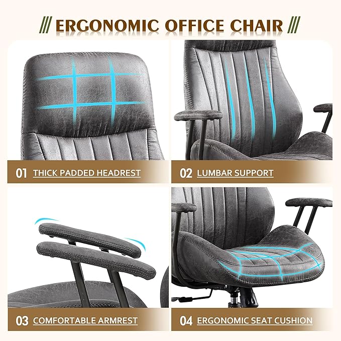 High Back Office Chair,Modern Swivel Office Chair,Black Suede Fabric Gaming Chair,Height Adjustable Home Office Desk Chair with Lumbar Support