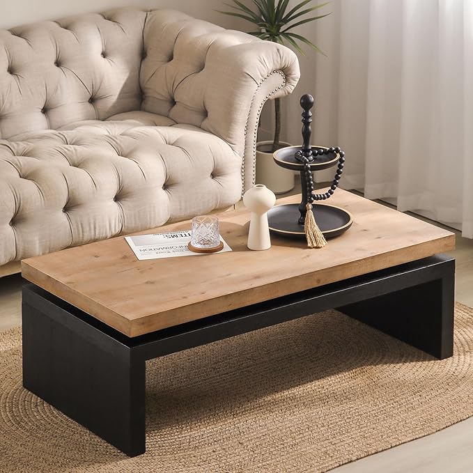 Rectangle Coffee Table for Living Room, Mid Century Modern Coffee Table, Solid Wood Center Table Accent Tea Table for Apartment