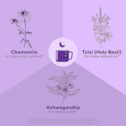 ORGANIC INDIA Tulsi Sleep Herbal Tea - Holy Basil, Ashwagandha, Chamomile, Night Time Tea for Bedtime, Stress Relieving & Relaxing, Immune Support, USDA Certified Organic - 18 Infusion Bags, 6 Pack
