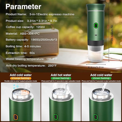 Portable Electric Espresso Machine, Portable Coffee Maker for Travel, Self-Heating Car Espresso Maker, Compatible with Ground Coffee & NS Capsule for Camping, RV, Travel, Office