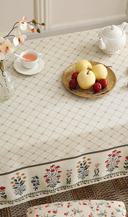 Designer Vintage Linen Floral Extra Long Tablecloth Rectangle,Fall Colorful Modern Table Cloth,Anti-Wrinkle Decor Tablecloths for Dining Thanksgiving Kitchen Christmas,67"*118"-Bertina E