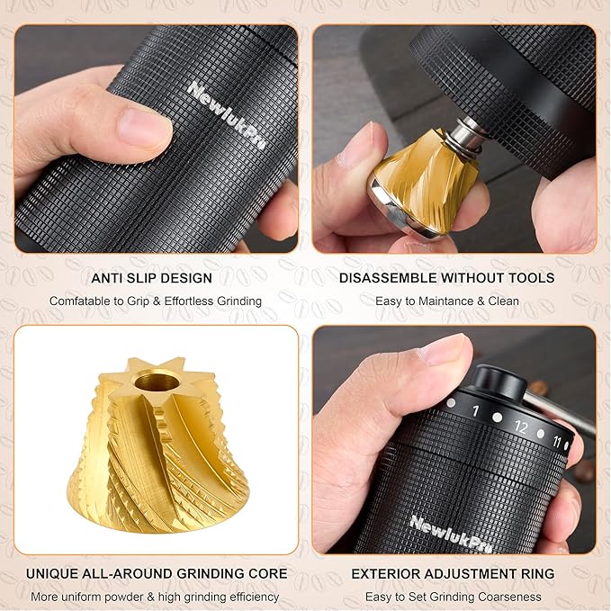 M7 Pro Manual Coffee Grinder,Titanium Coating Conical Burr,Hand Coffee Grinder with External 72 Grinding Scales,All-round Hand Grinder for Pour Over Drip French Press Espresso Cold Brew
