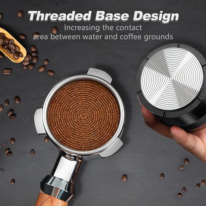 Espresso Tamper 53mm, Adjustable Depth Coffee Tamper with Calibrated Spring Loaded, 304 Stainless Steel Palm Tamper Tool, fits 53mm Portafilter Basket (Black)