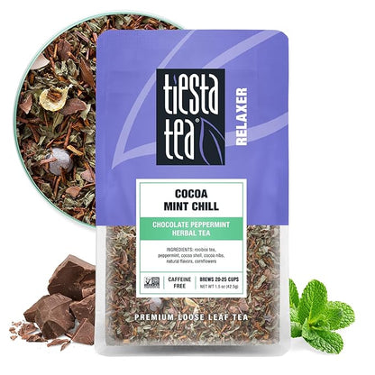 Tiesta Tea - Cocoa Mint Chill Loose Leaf Tea, Chocolate Peppermint Herbal Rooibos Blend, Non-Caffeinated, Brew Hot or Iced, Makes Up to 25 Cups, Resealable Pouch, 1.5 Ounce