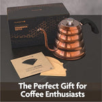 Load image into Gallery viewer, Vianté Gooseneck Stovetop Pour Over Coffee Kettle with Thermometer for Drip Coffee and Tea. Premium Copper Stainless Steel. 40 fl oz. All Coocktops.