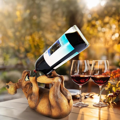 Rivers Edge Products 750ml Wine Bottle Holder - Hand-Painted Poly Resin Animal Kitchen Decor - Unique, Rustic Home Decor for Countertop and Bar - Wine Accessories for Wine Lovers