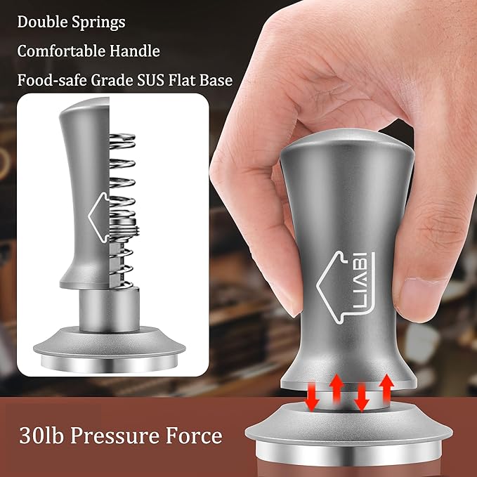 Coffee Tamper 51mm, Espresso Tamper with 2 Spring Loaded Tamper, Barista Coffee Tamper Tools with Aluminum Tamper Stand Holder, 100% Stainless Steel Flat Base Tamper for Espresso Machine(Silver)